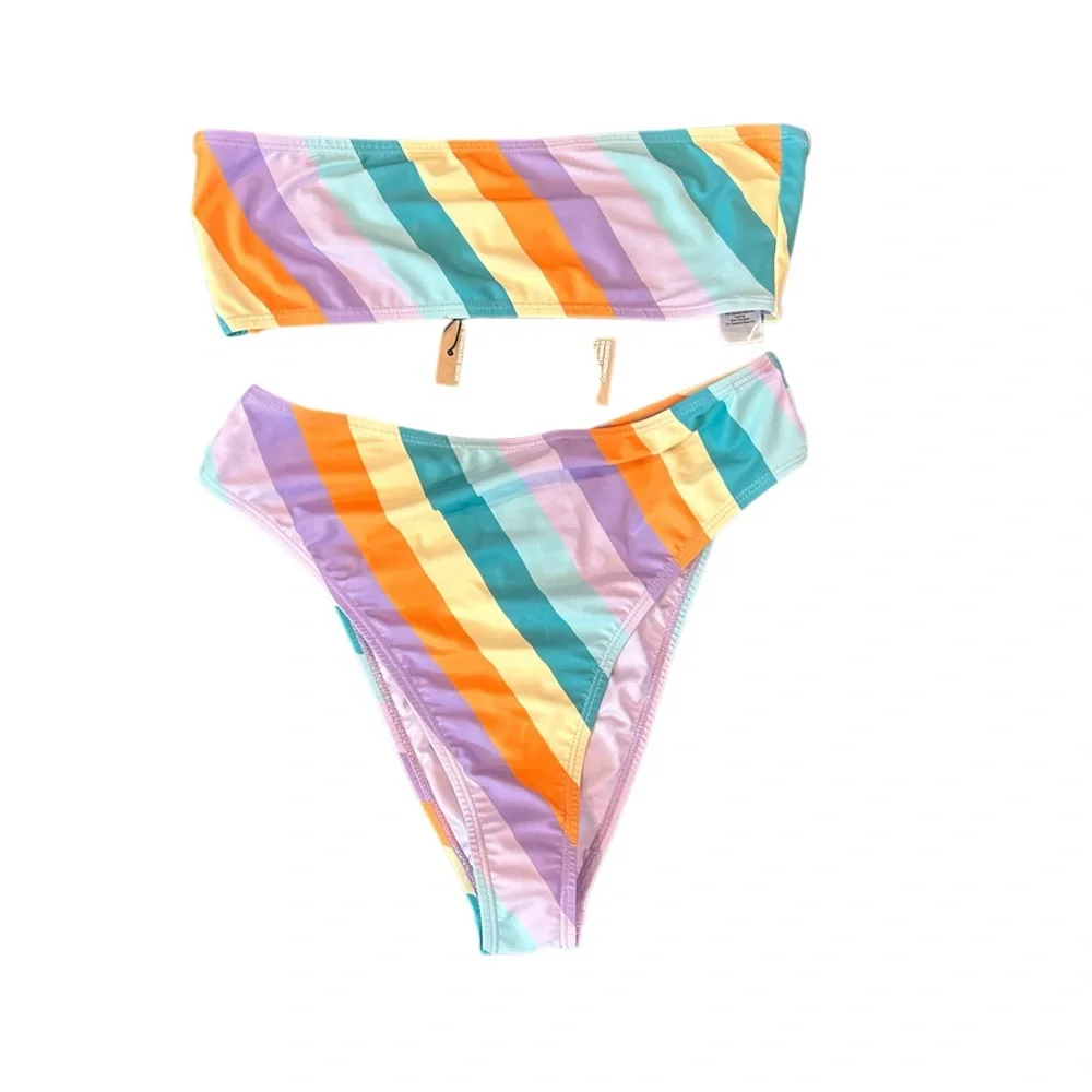 Nasty Gal Women’s Size 8 Recycled Stripe Bikini Set NWT